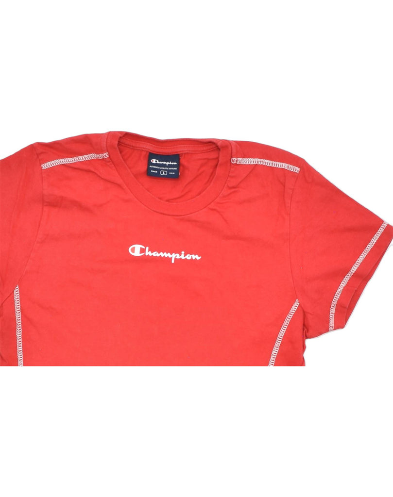 CHAMPION Womens T-Shirt Top UK 14 Large Red Cotton | Vintage | Thrift | Second-Hand | Used Clothing | Messina Hembry 