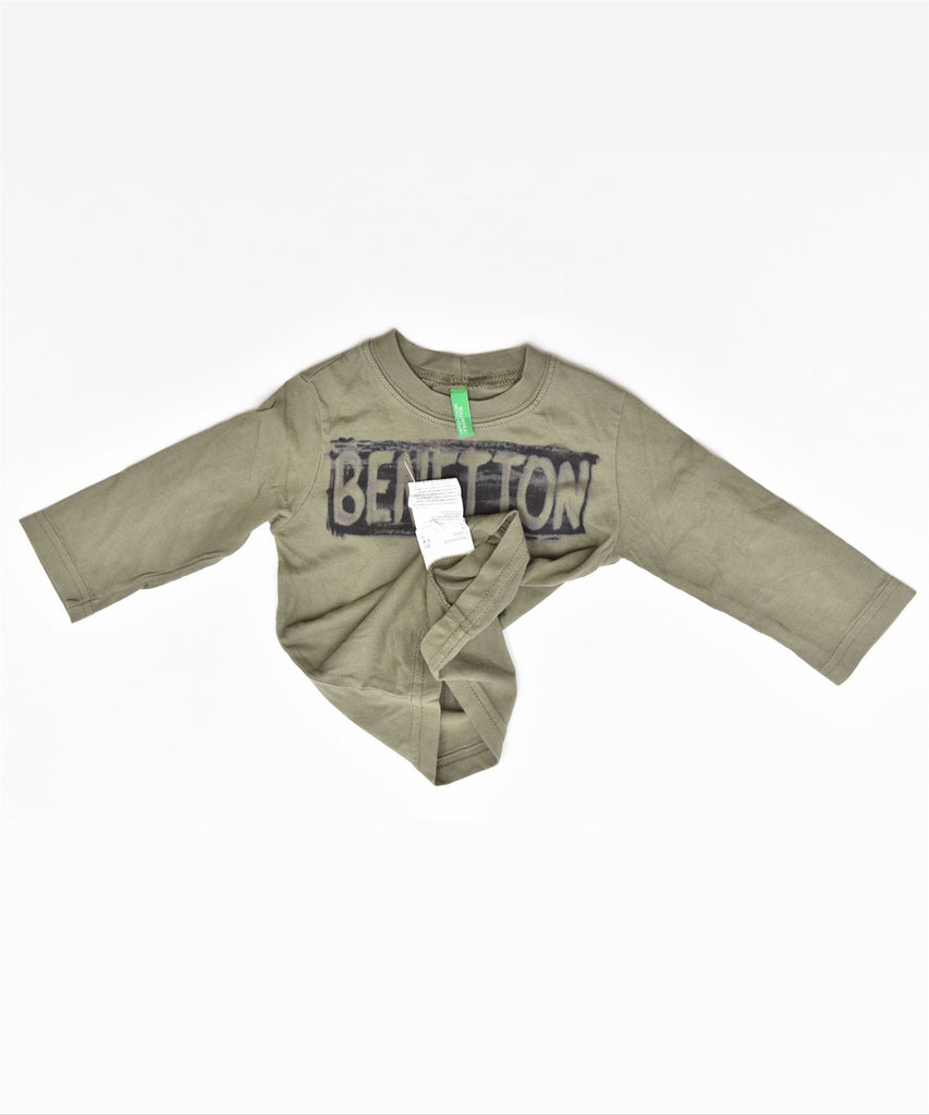 BENETTON Boys Graphic Top Long Sleeve 9-12 Months Khaki Cotton | Vintage | Thrift | Second-Hand | Used Clothing | Messina Hembry 