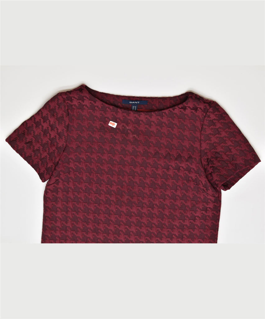 GANT Womens Blouse Top UK 10 Small Burgundy Houndstooth Cotton | Vintage | Thrift | Second-Hand | Used Clothing | Messina Hembry 