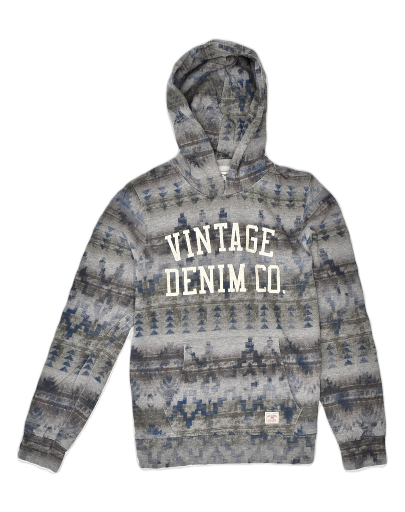 JACK & JONES Mens Graphic Hoodie Jumper Medium Grey Fair Isle Cotton | Vintage | Thrift | Second-Hand | Used Clothing | Messina Hembry 