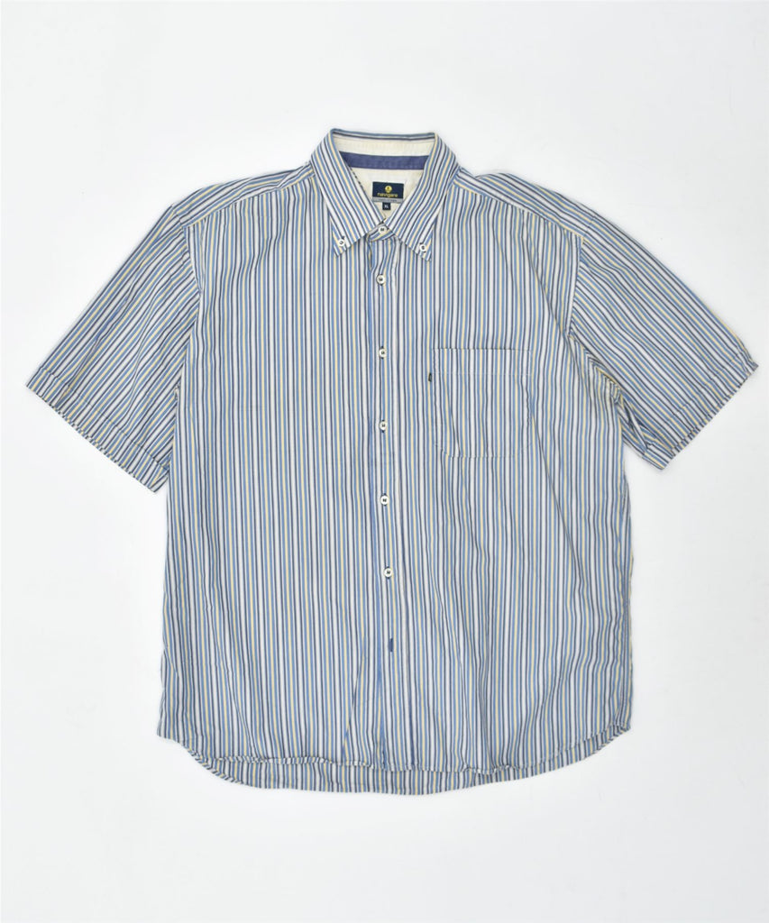 NAVIGARE Mens Short Sleeve Shirt XL Blue Striped Cotton | Vintage | Thrift | Second-Hand | Used Clothing | Messina Hembry 