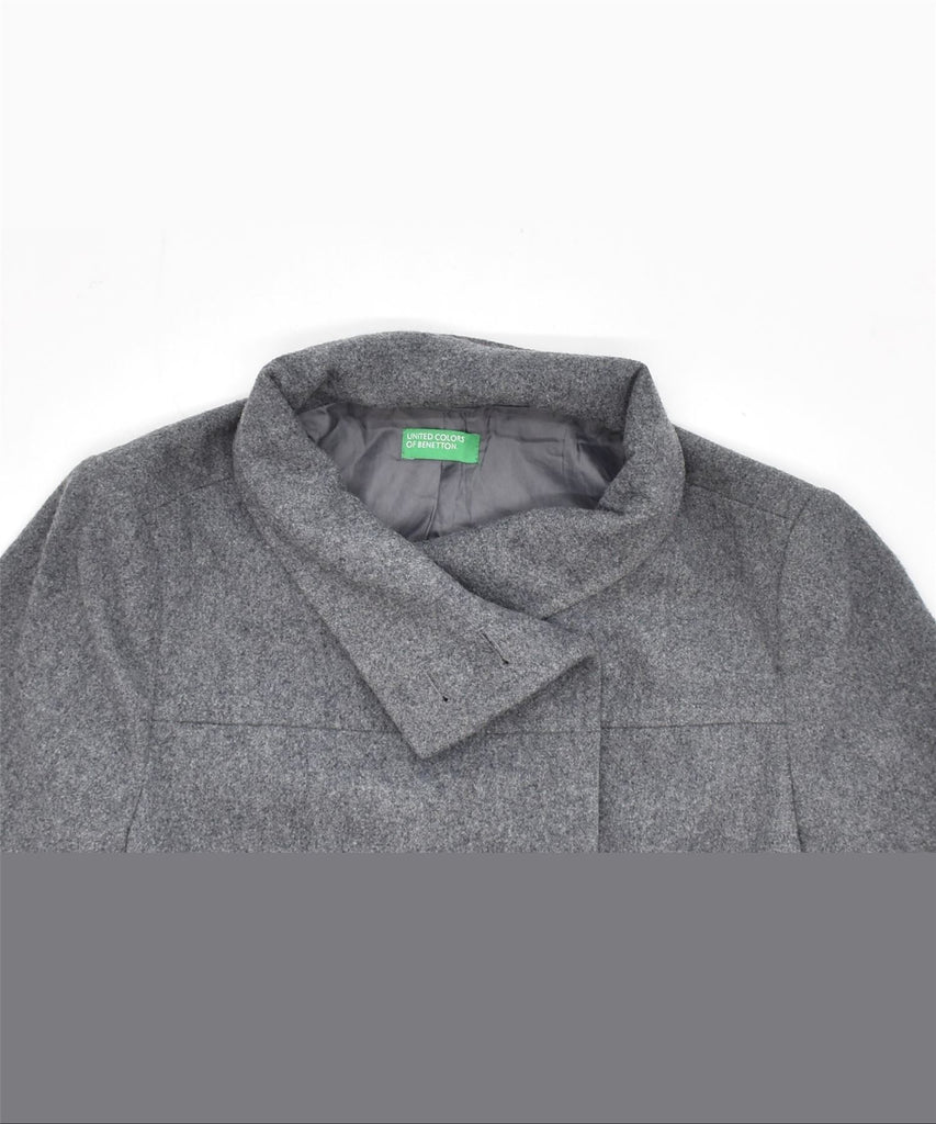 BENETTON Womens Double Breasted Overcoat UK 12 Medium Grey New Wool | Vintage | Thrift | Second-Hand | Used Clothing | Messina Hembry 