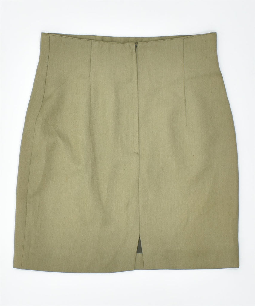 VINTAGE Womens Straight Skirt IT 42 Medium W30 Khaki Polyester | Vintage | Thrift | Second-Hand | Used Clothing | Messina Hembry 