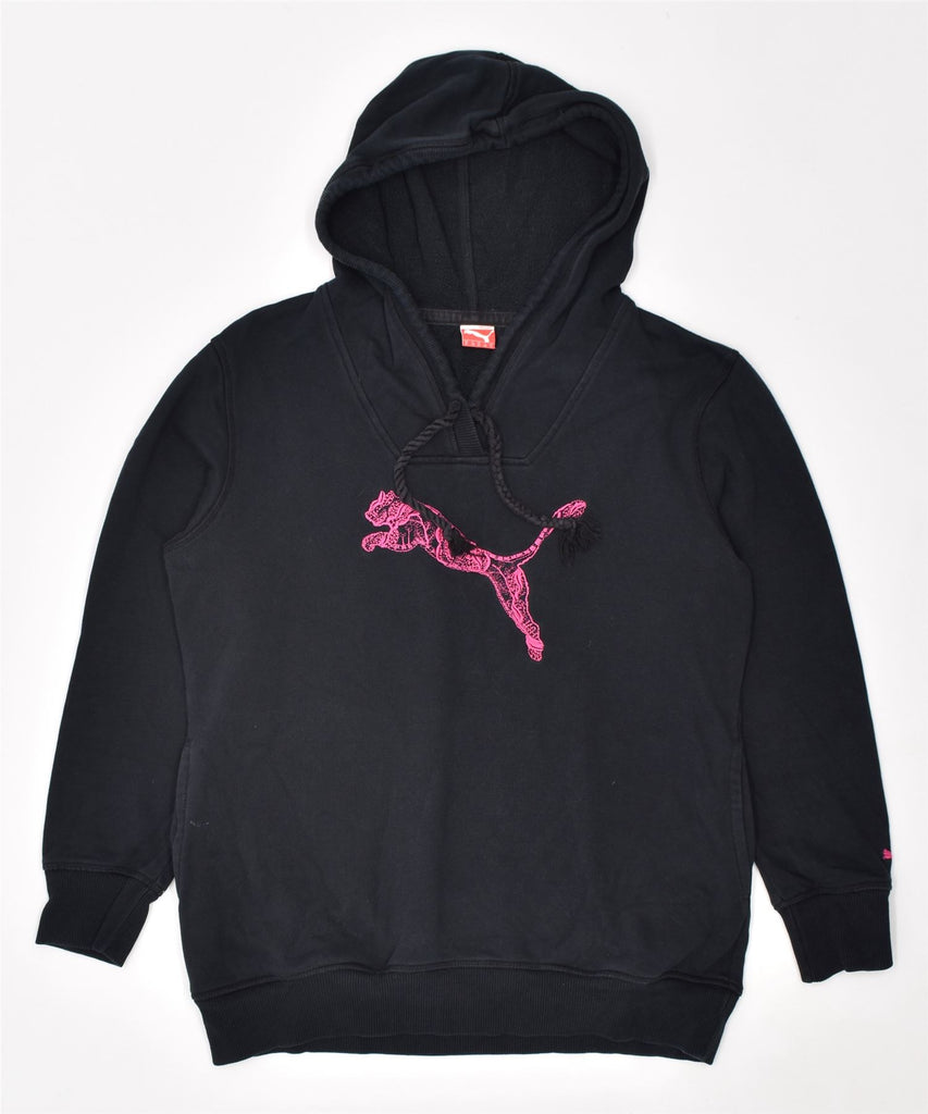 PUMA Womens Graphic Hoodie Jumper UK 12 Medium Black Cotton | Vintage | Thrift | Second-Hand | Used Clothing | Messina Hembry 