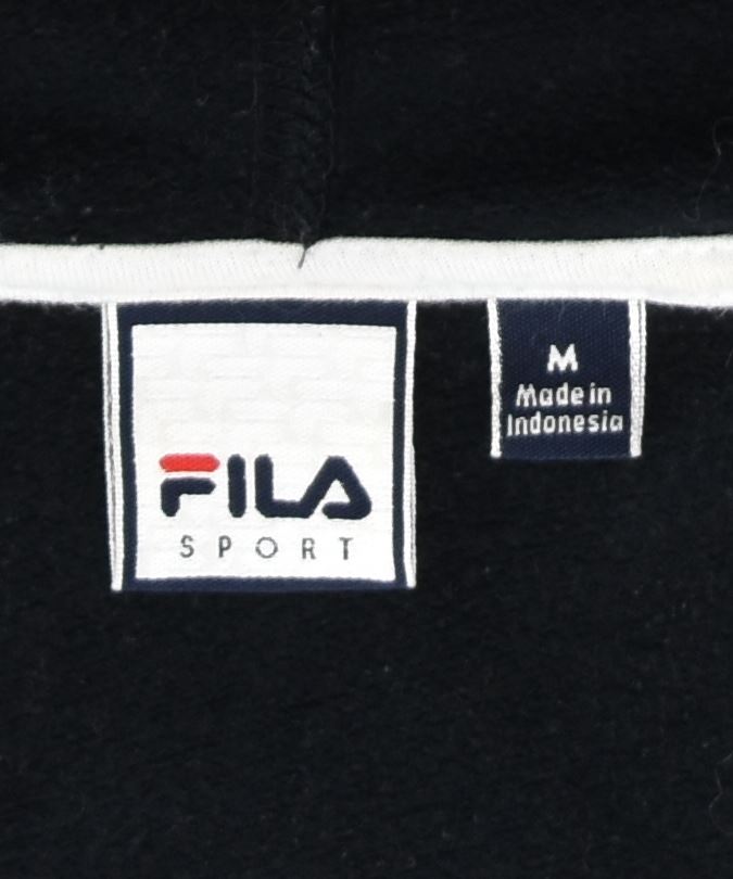 FILA Womens Zip Neck Hoodie Jumper UK 14 Medium Black Cotton | Vintage | Thrift | Second-Hand | Used Clothing | Messina Hembry 