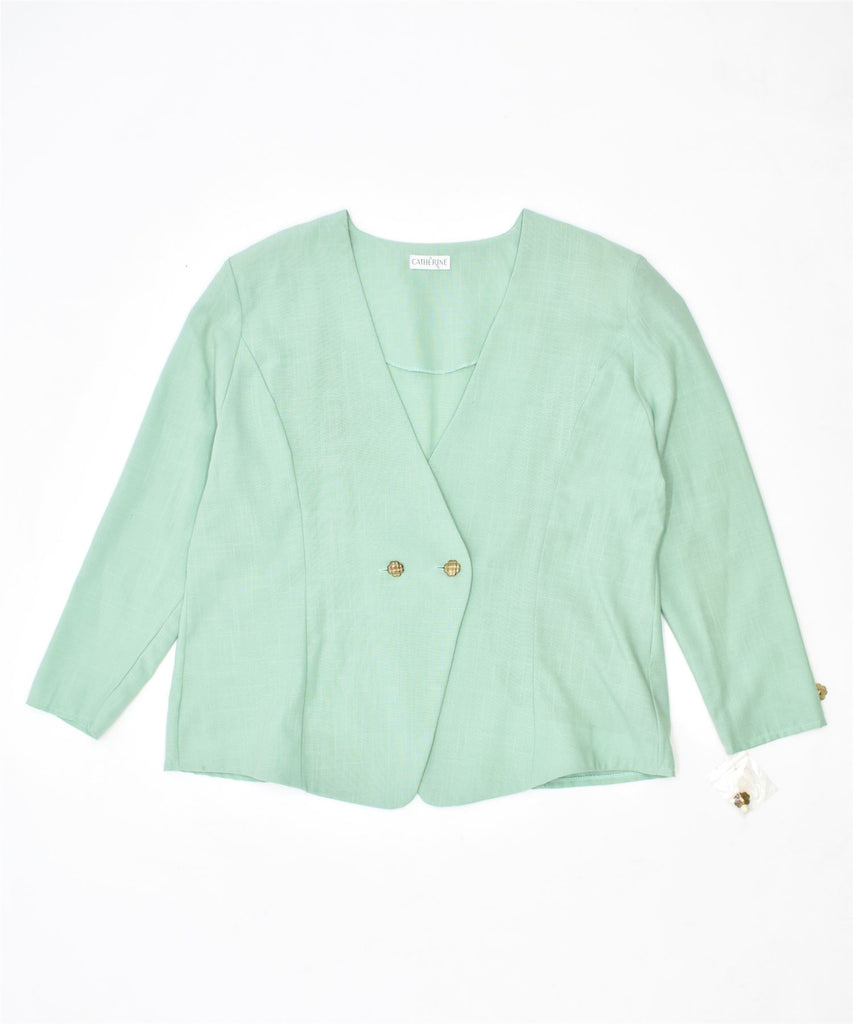 CATHERINE Womens Double Breasted Blazer Jacket UK 22 3XL Green Polyester | Vintage | Thrift | Second-Hand | Used Clothing | Messina Hembry 