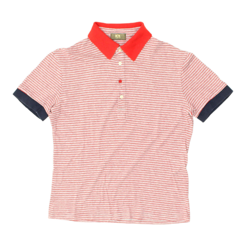 Iceberg Mens Red Grey Striped Polo Shirt | Vintage High End Designer Top VTG | Vintage Messina Hembry | Thrift | Second-Hand Messina Hembry | Used Clothing | Messina Hembry 