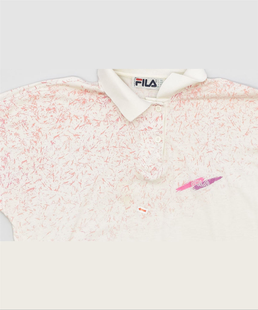 FILA Womens Sleeveless Polo Shirt IT 46 Large Off White Spotted | Vintage | Thrift | Second-Hand | Used Clothing | Messina Hembry 