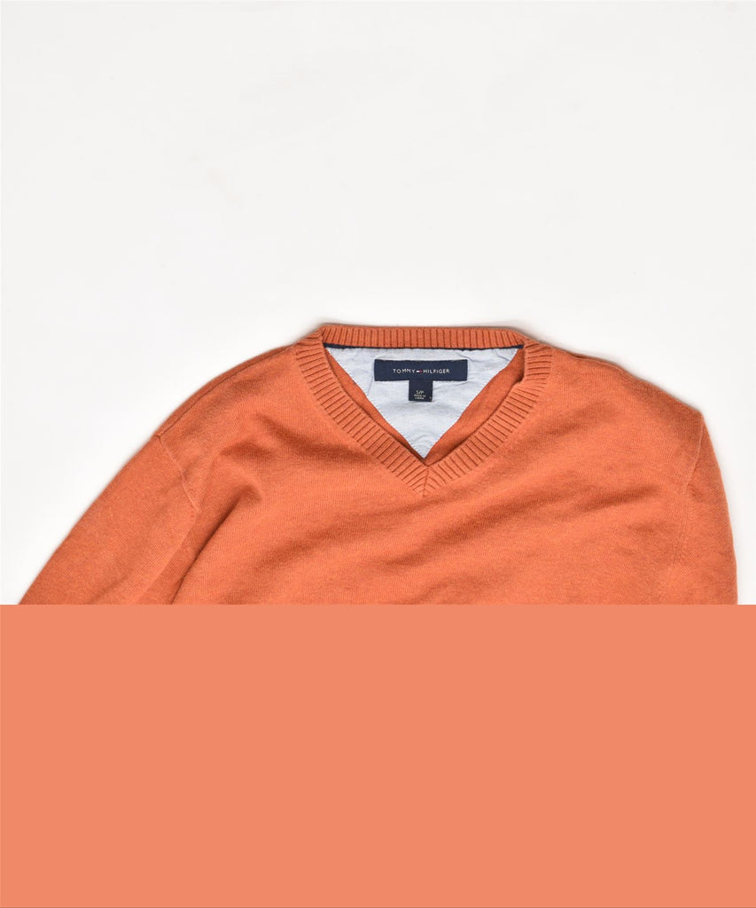 TOMMY HILFIGER Mens V-Neck Jumper Sweater Small Orange | Vintage | Thrift | Second-Hand | Used Clothing | Messina Hembry 