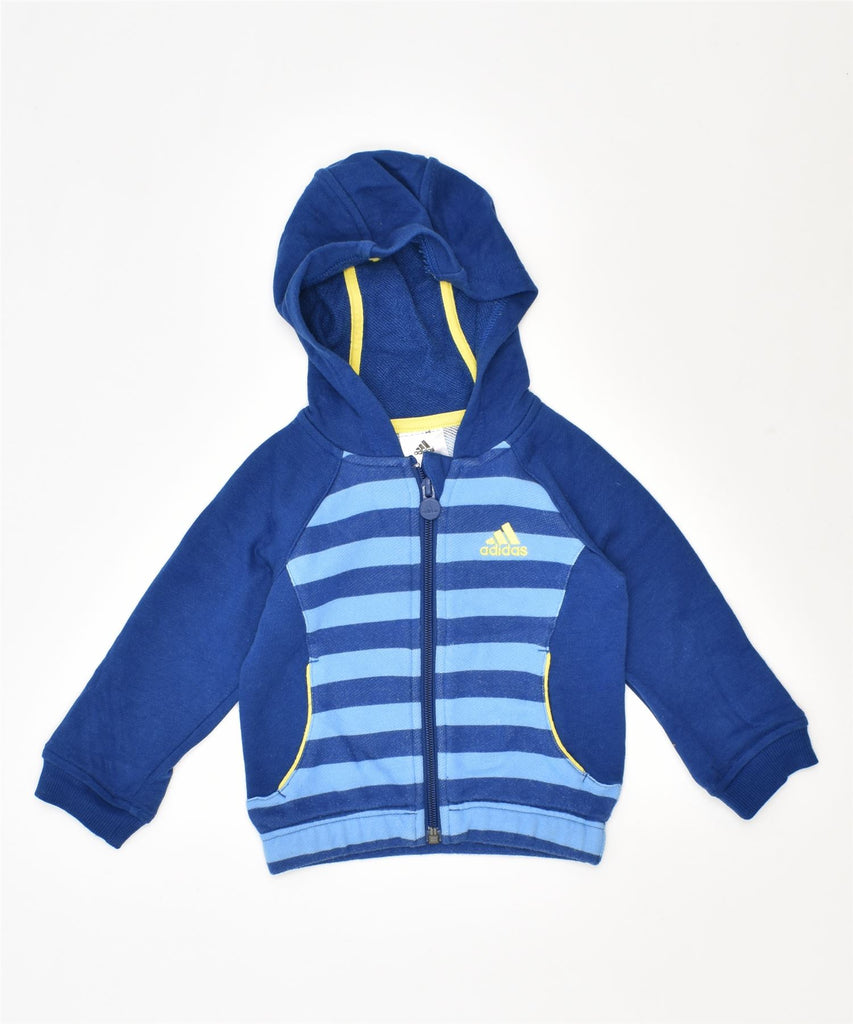 ADIDAS Boys Graphic Zip Hoodie Sweater 6-9 Months Blue Striped Cotton | Vintage | Thrift | Second-Hand | Used Clothing | Messina Hembry 