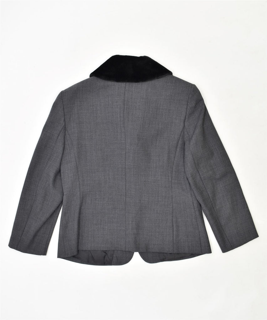 BLUTIME Womens 4 Button Blazer Jacket UK 14 Medium Grey Polyester Vintage | Vintage | Thrift | Second-Hand | Used Clothing | Messina Hembry 