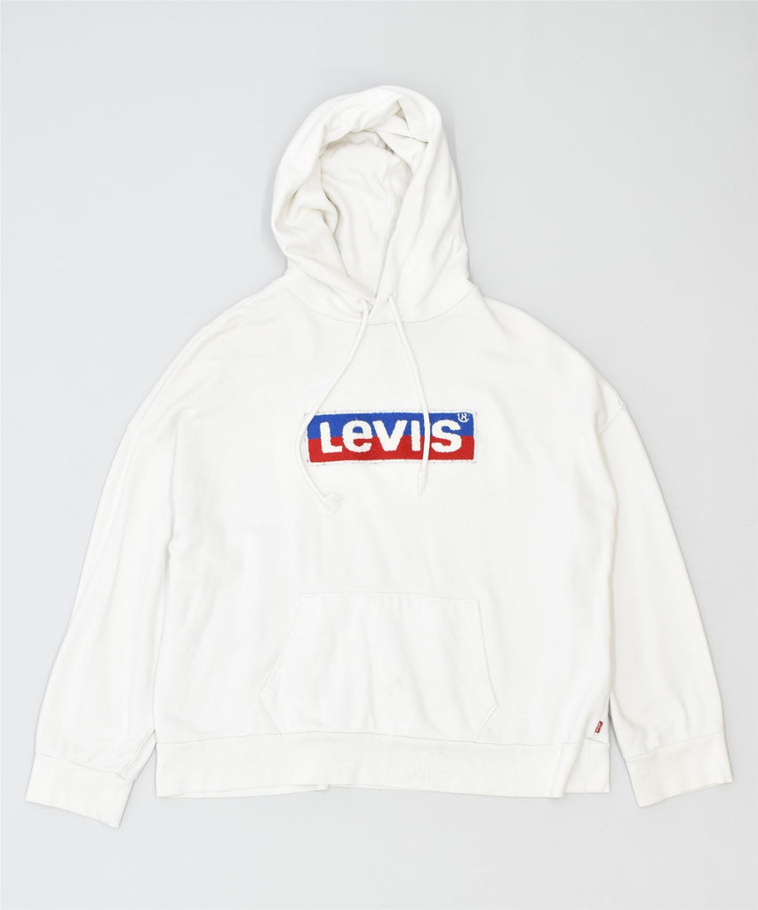 LEVI'S Womens Oversized Crop Graphic Hoodie Jumper UK 10 Small White | Vintage | Thrift | Second-Hand | Used Clothing | Messina Hembry 