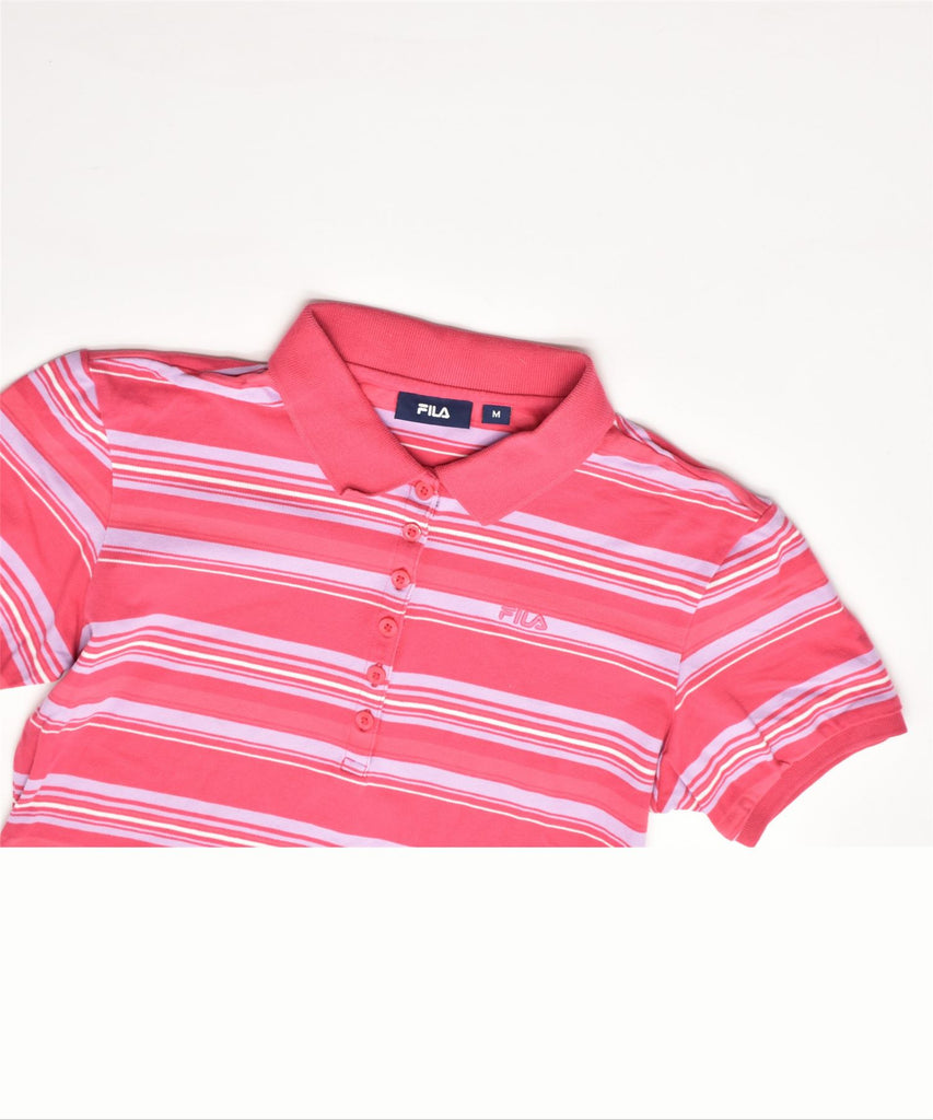 FILA Womens Polo Shirt UK 12 Medium Pink Striped Cotton | Vintage | Thrift | Second-Hand | Used Clothing | Messina Hembry 