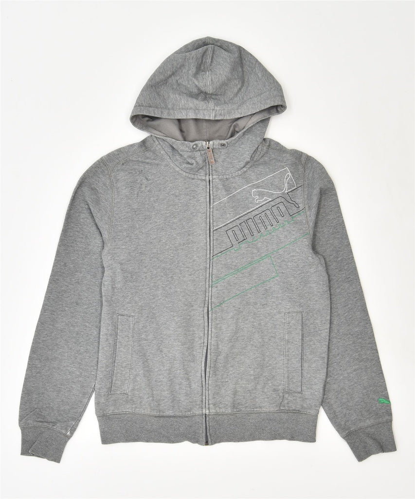 PUMA Mens Graphic Zip Hoodie Sweater Small Grey Cotton | Vintage | Thrift | Second-Hand | Used Clothing | Messina Hembry 