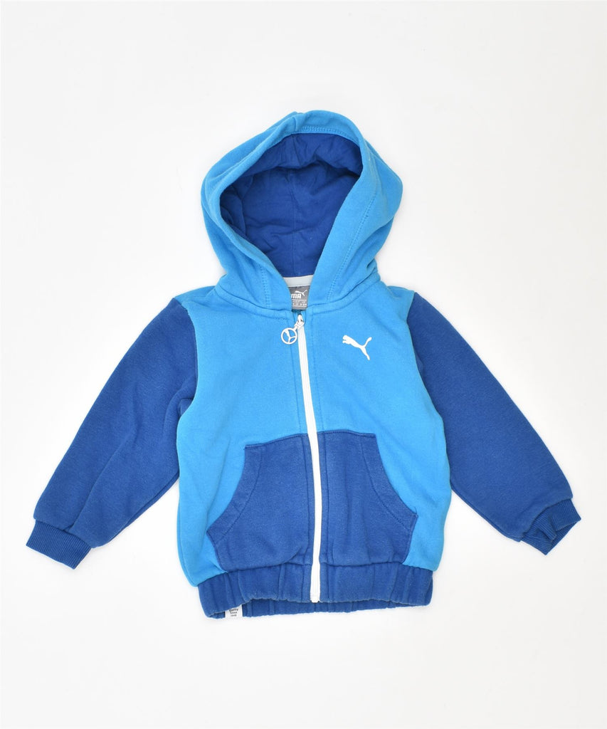 PUMA Boys Zip Hoodie Sweater 6-9 Months Blue Colourblock Cotton | Vintage | Thrift | Second-Hand | Used Clothing | Messina Hembry 