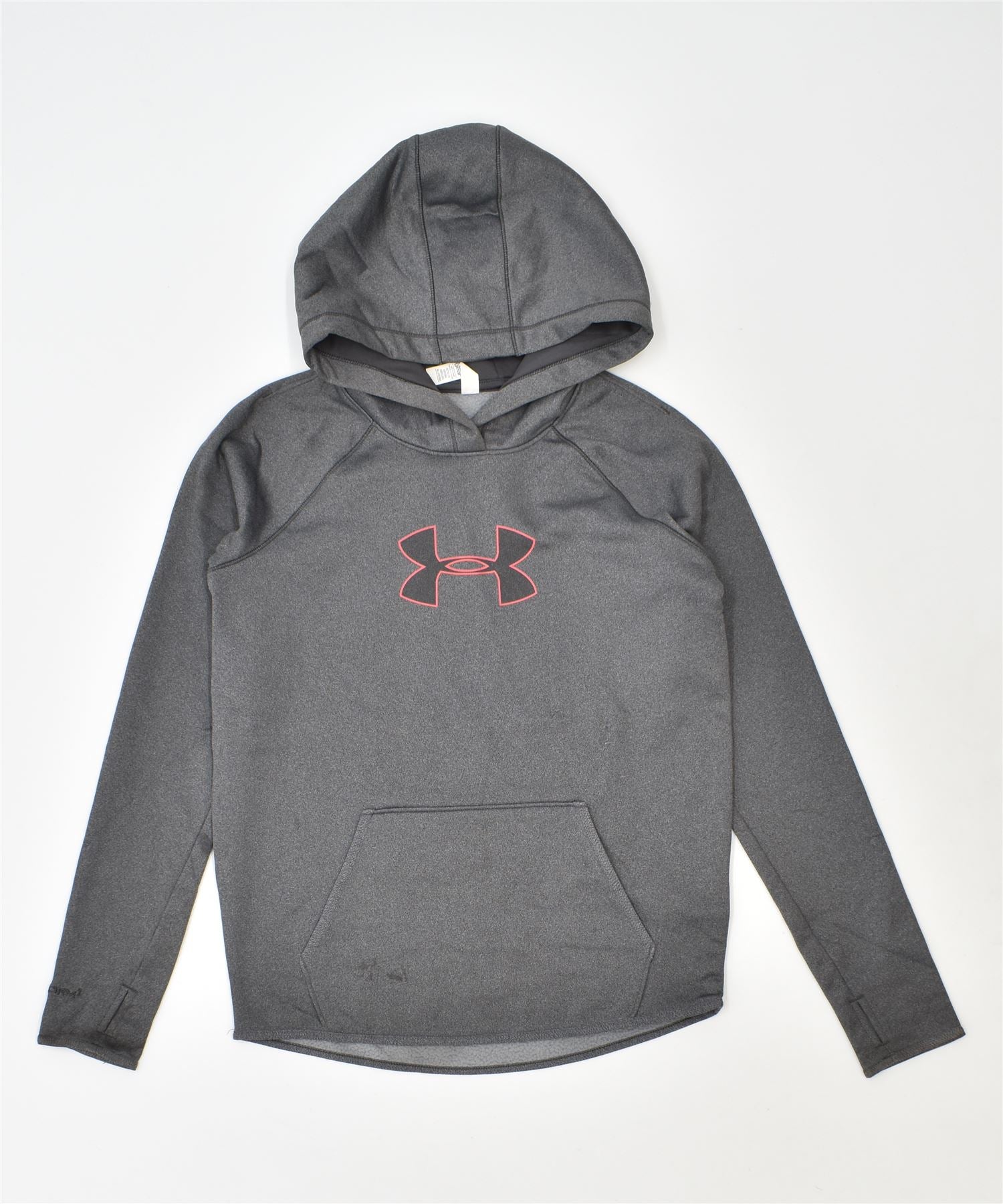 UNDER ARMOUR Womens Loose Fit Hoodie Jumper UK 6 XS Grey Polyester, Vintage & Second-Hand Clothing Online