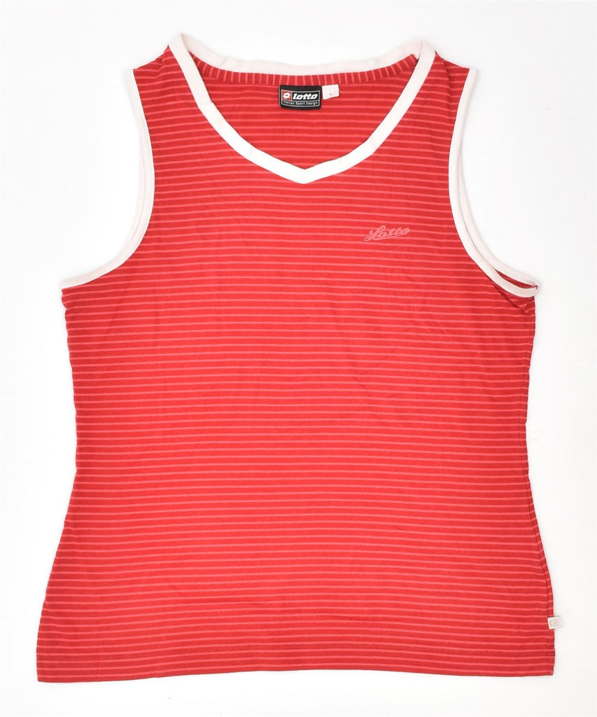 LOTTO Womens Vest Top UK 14 Large Red Striped Cotton | Vintage | Thrift | Second-Hand | Used Clothing | Messina Hembry 