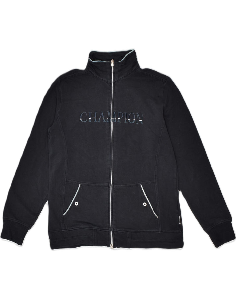 CHAMPION Womens Graphic Tracksuit Top Jacket UK 10 Small Black Cotton | Vintage | Thrift | Second-Hand | Used Clothing | Messina Hembry 