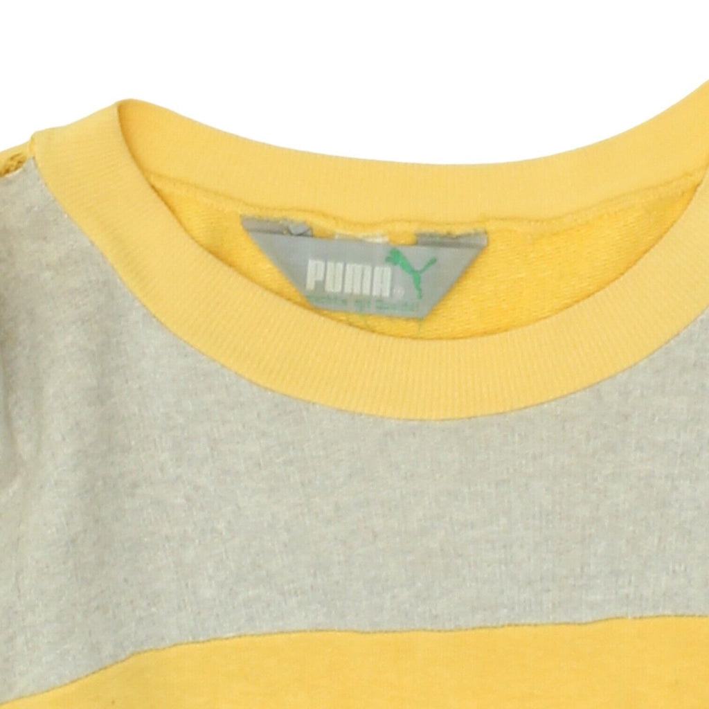 Puma Mens Yellow Grey White Crew Neck Sweatshirt | Vintage 80s Sportswear VTG | Vintage Messina Hembry | Thrift | Second-Hand Messina Hembry | Used Clothing | Messina Hembry 