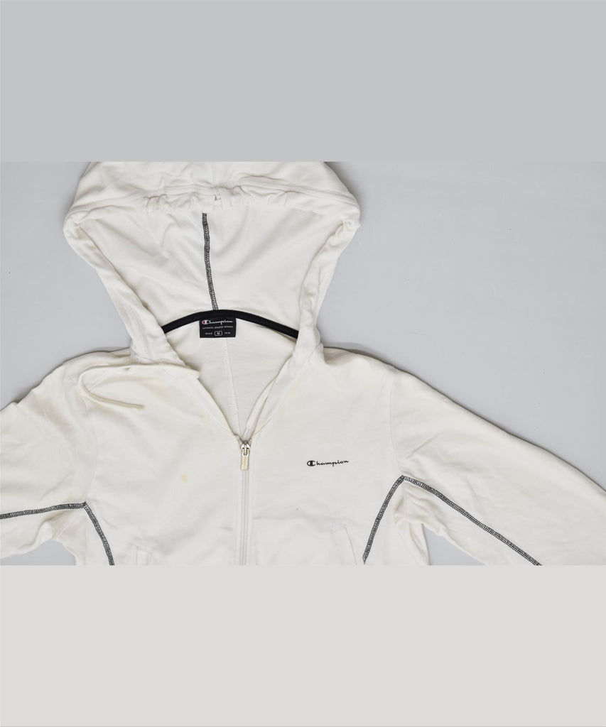 CHAMPION Womens Zip Hoodie Sweater UK 12 Medium White Vintage | Vintage | Thrift | Second-Hand | Used Clothing | Messina Hembry 