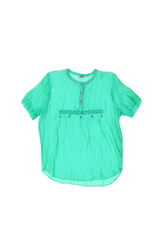 Roccobarocco Women's See Through Tshirt | Vintage Designer Green Viscose VTG | Vintage Messina Hembry | Thrift | Second-Hand Messina Hembry | Used Clothing | Messina Hembry 