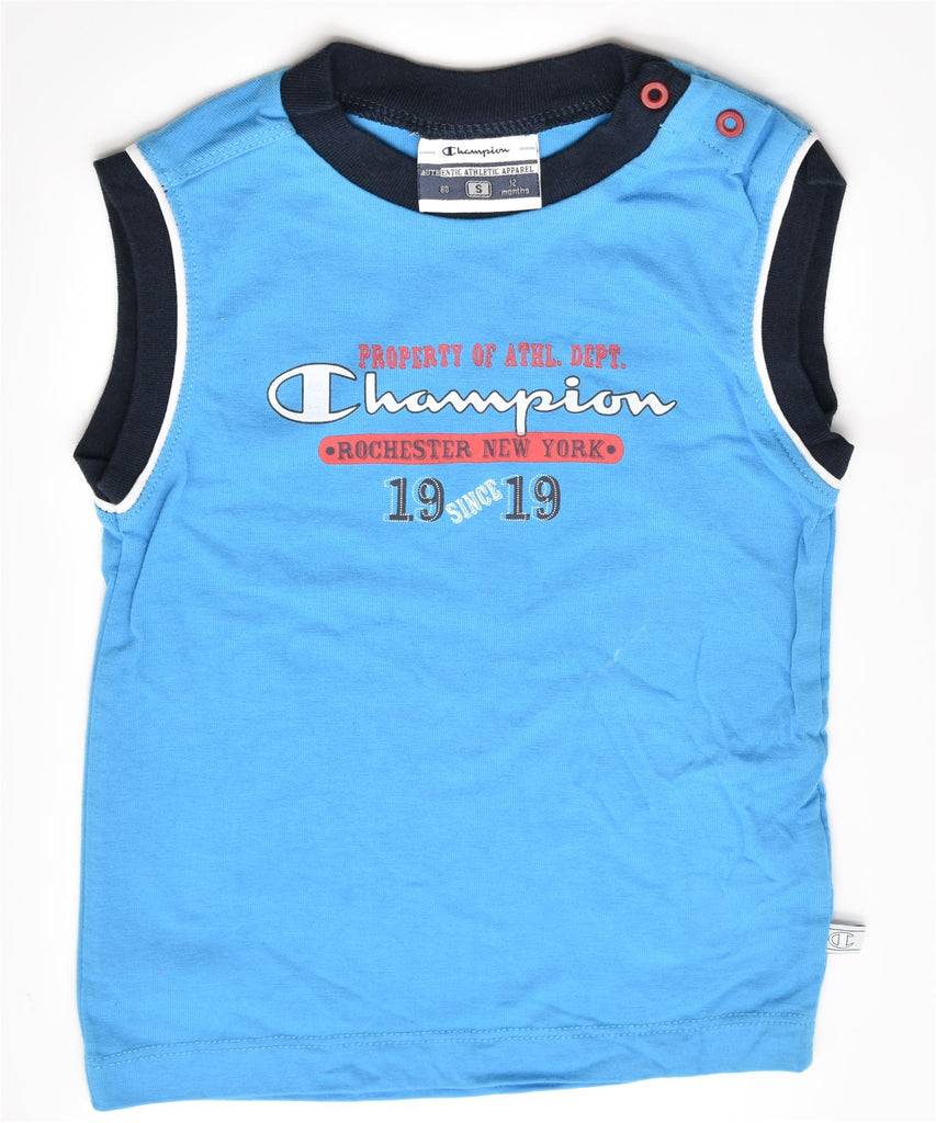 CHAMPION Boys Graphic Vest Top 9-12 Months Blue Cotton | Vintage | Thrift | Second-Hand | Used Clothing | Messina Hembry 