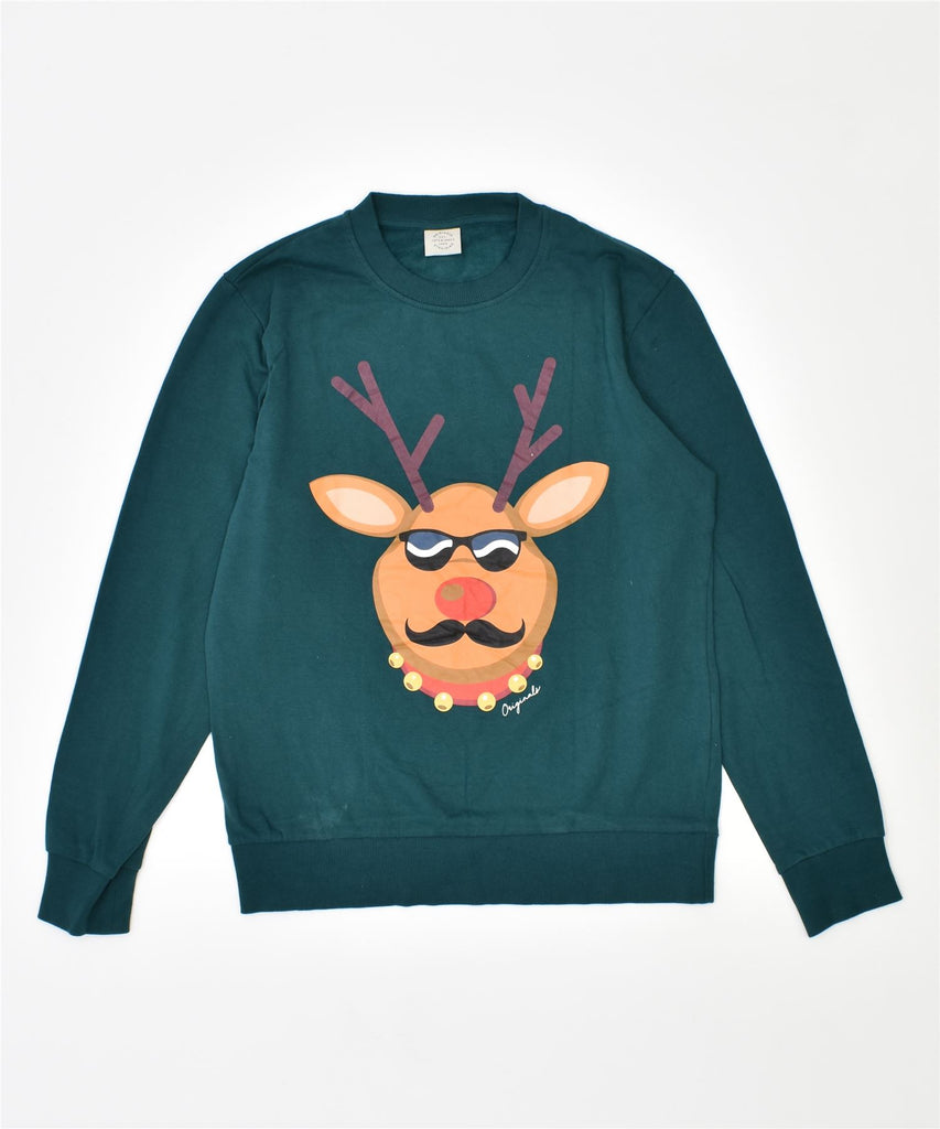 JACK & JONES Mens Graphic Sweatshirt Jumper Medium Green Christmas | Vintage | Thrift | Second-Hand | Used Clothing | Messina Hembry 