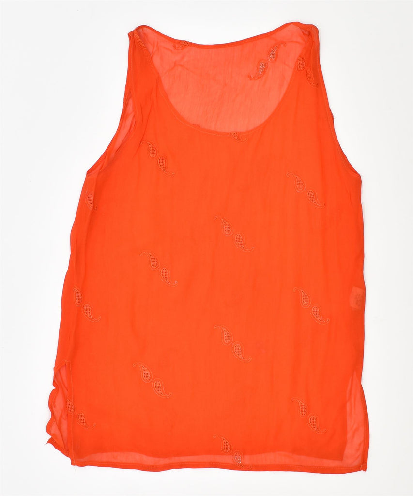 VINTAGE Womens See Through Vest Blouse Top UK 12 Medium Orange Viscose | Vintage | Thrift | Second-Hand | Used Clothing | Messina Hembry 