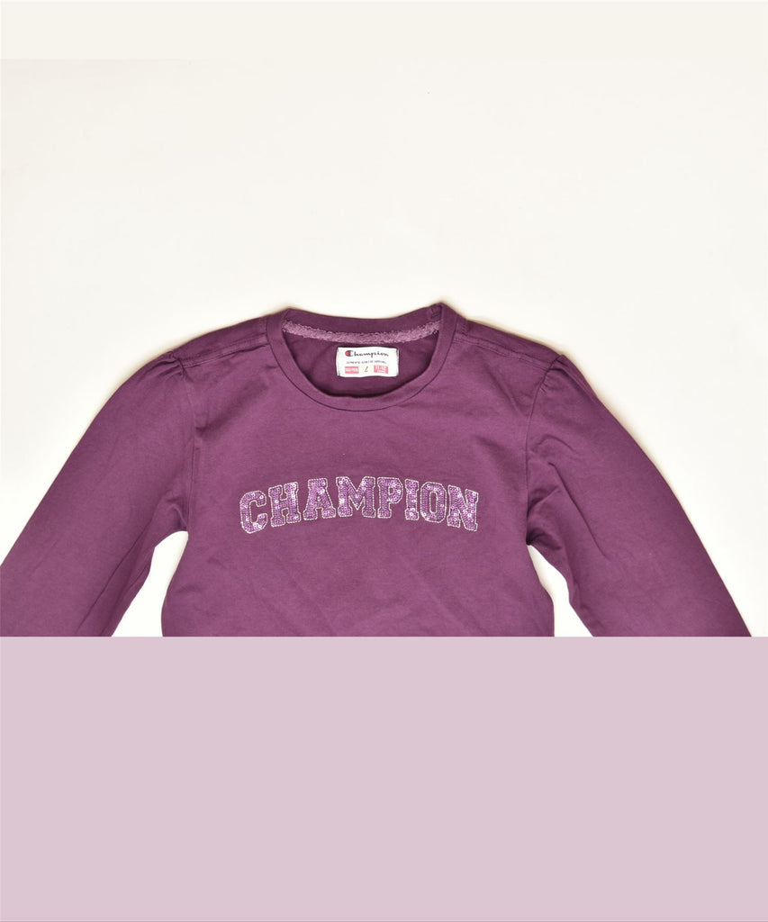 CHAMPION Girls Graphic Top Long Sleeve 11-12 Years Large Purple Classic | Vintage | Thrift | Second-Hand | Used Clothing | Messina Hembry 