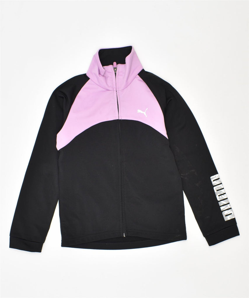 PUMA Girls Tracksuit Top Jacket 7-8 Years Black Colourblock Polyester | Vintage | Thrift | Second-Hand | Used Clothing | Messina Hembry 