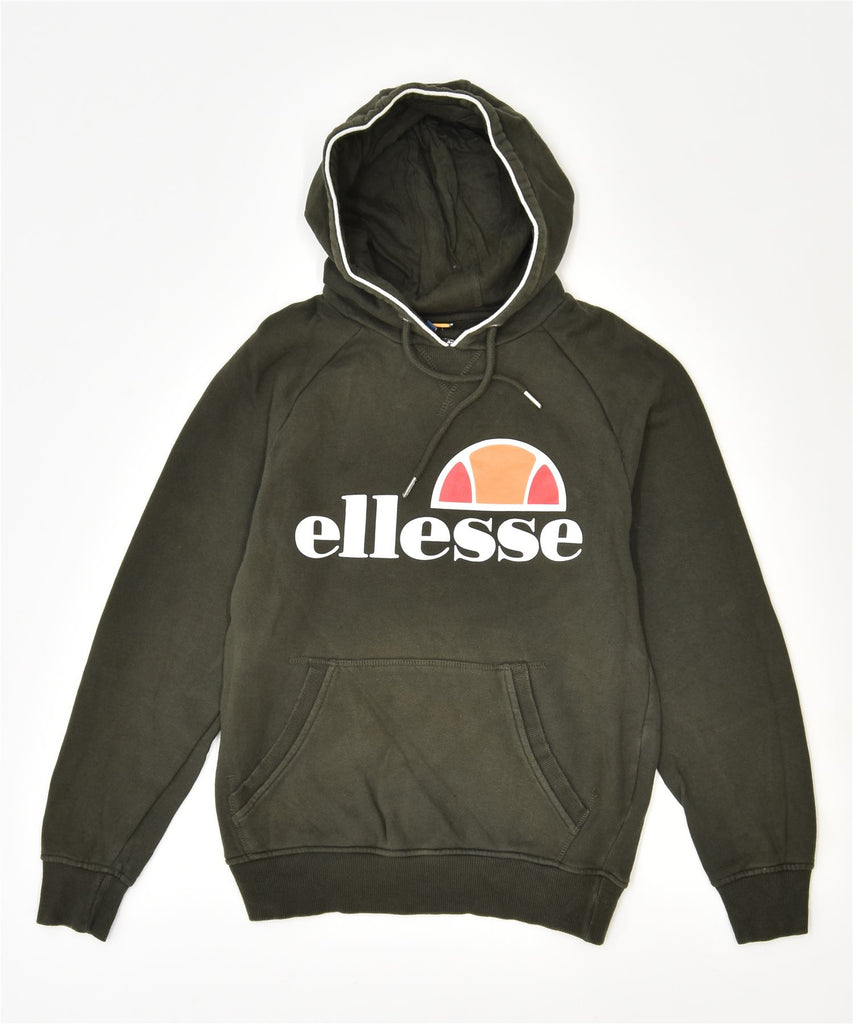 ELLESSE Womens Graphic Hoodie Jumper UK 6 XS Khaki Cotton | Vintage | Thrift | Second-Hand | Used Clothing | Messina Hembry 