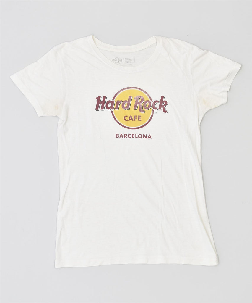 HARD ROCK CAFE Womens Barcelona Graphic T-Shirt Top UK 12 Medium White | Vintage | Thrift | Second-Hand | Used Clothing | Messina Hembry 