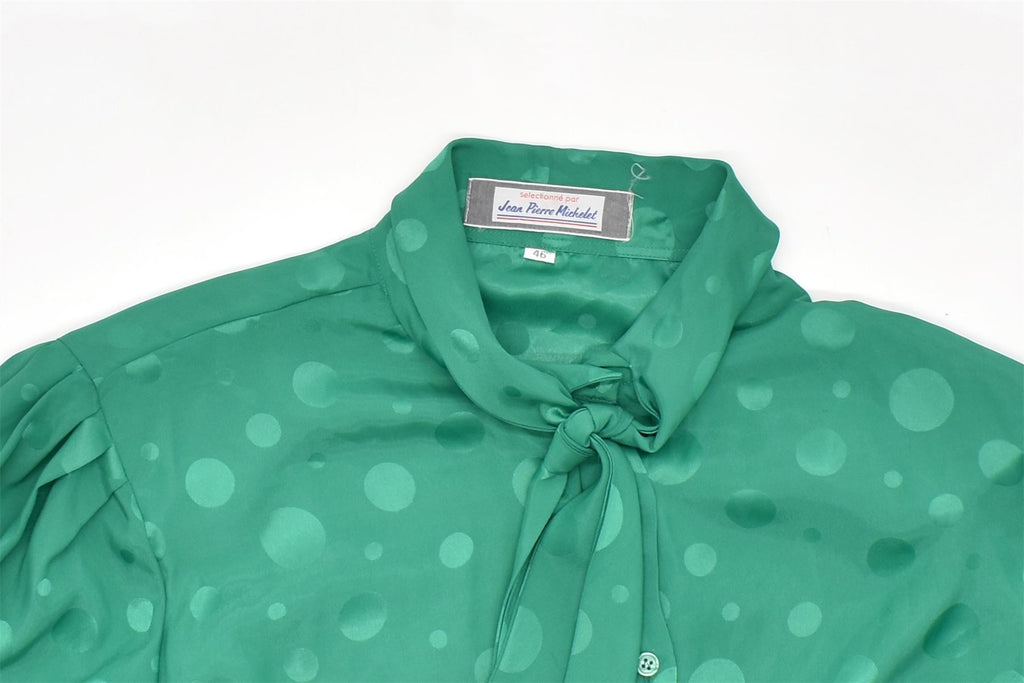 JEAN PIERRE MICHELET Womens Front Tie Shirt Blouse EU 46  XL Green Spotted | Vintage | Thrift | Second-Hand | Used Clothing | Messina Hembry 