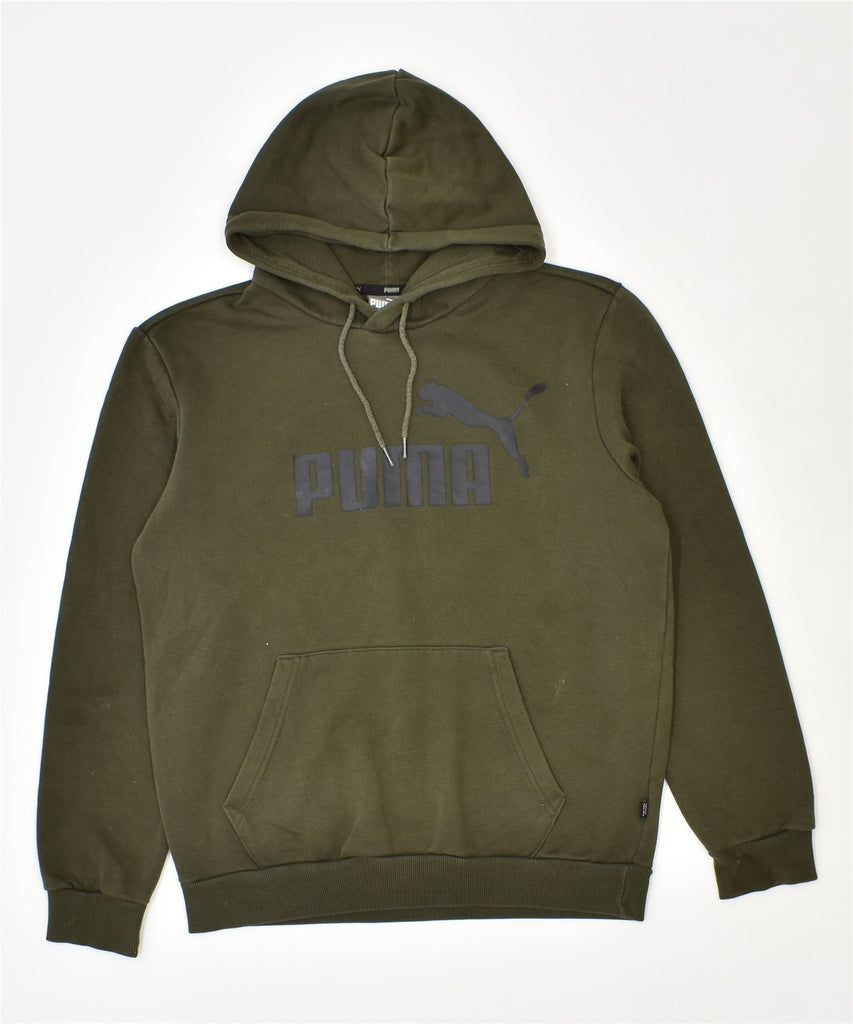 PUMA Mens Graphic Hoodie Jumper Small Khaki Cotton | Vintage | Thrift | Second-Hand | Used Clothing | Messina Hembry 