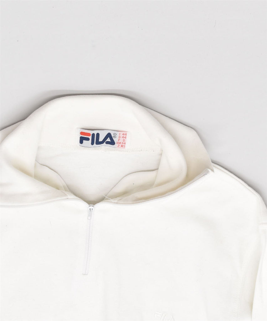 FILA Womens Zip Neck Jumper Sweater IT 44 Medium White Cotton | Vintage | Thrift | Second-Hand | Used Clothing | Messina Hembry 