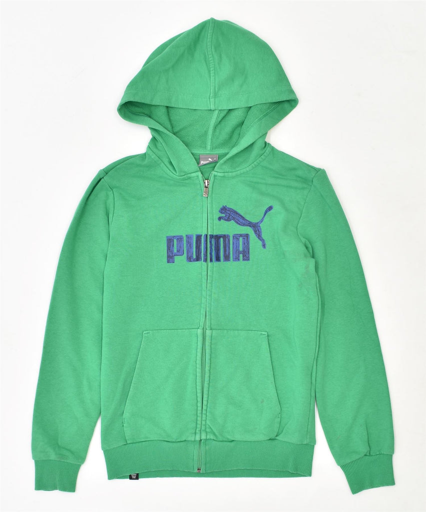 PUMA Boys Graphic Zip Hoodie Sweater 11-12 Years Green Cotton | Vintage | Thrift | Second-Hand | Used Clothing | Messina Hembry 