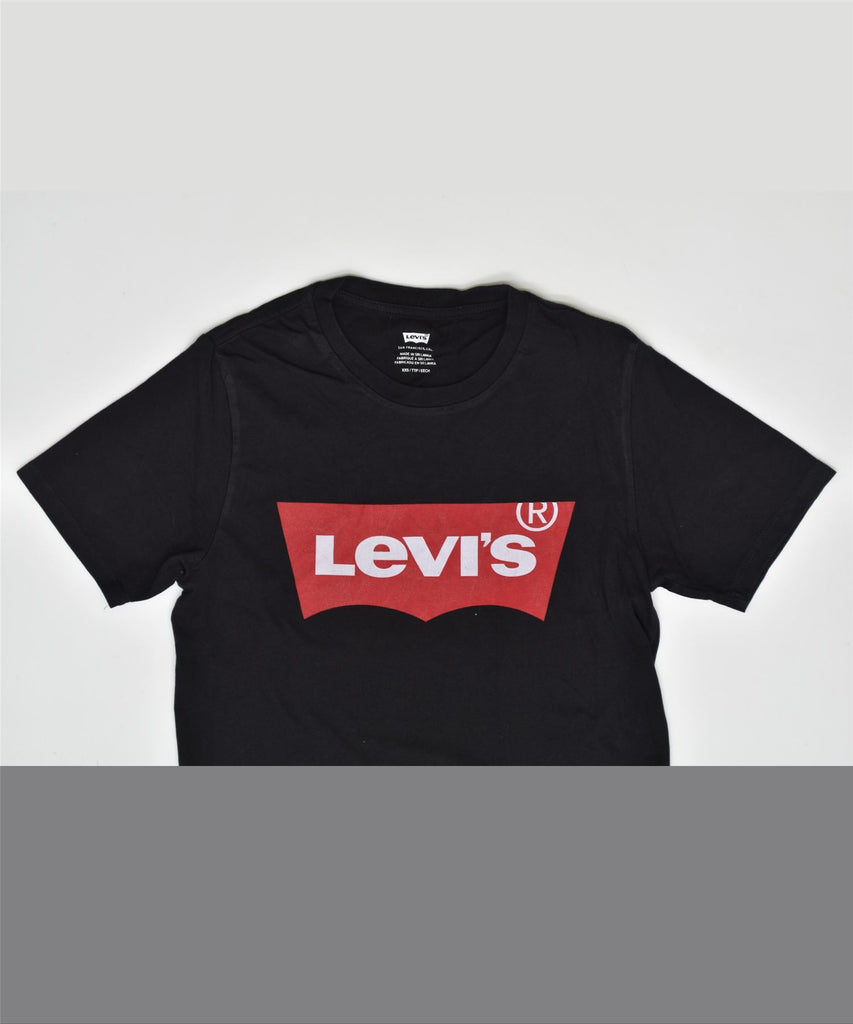 LEVI'S Womens Graphic T-Shirt Top UK 2 2XS Black Cotton | Vintage | Thrift | Second-Hand | Used Clothing | Messina Hembry 