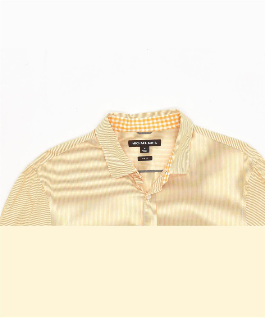 MICHAEL KORS Mens Slim Fit Shirt Medium Yellow Striped Cotton | Vintage | Thrift | Second-Hand | Used Clothing | Messina Hembry 