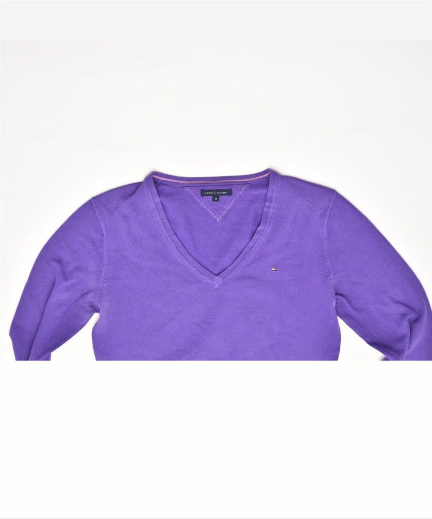 TOMMY HILFIGER Womens V-Neck Jumper Sweater UK 12 Medium Purple Cotton | Vintage | Thrift | Second-Hand | Used Clothing | Messina Hembry 