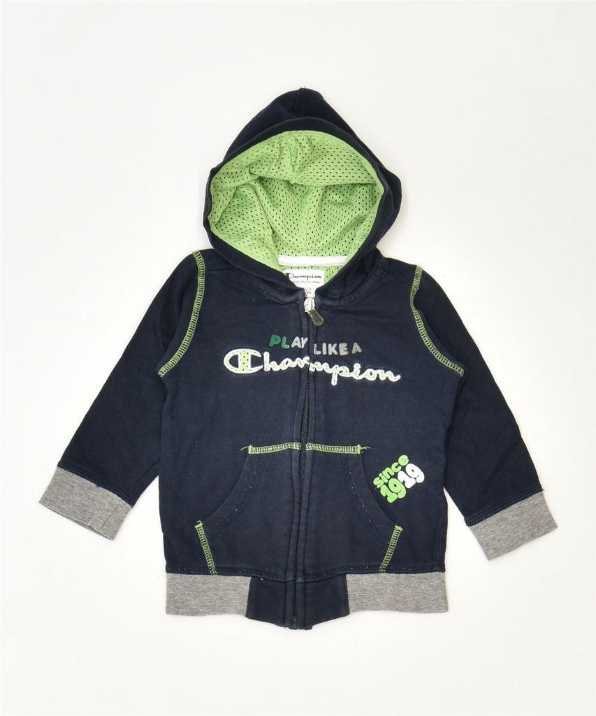 CHAMPION Girls Graphic Zip Hoodie Sweater 6-9 Months XS Navy Blue Sports | Vintage | Thrift | Second-Hand | Used Clothing | Messina Hembry 