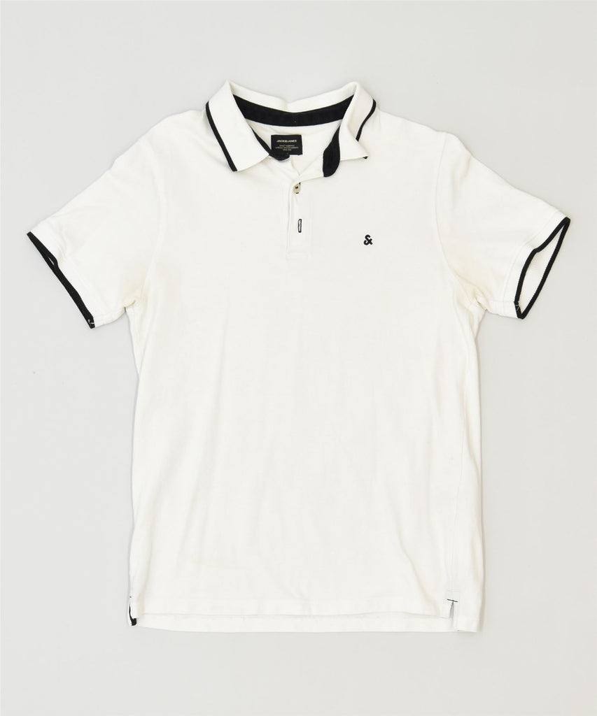 JACK & JONES Mens Polo Shirt Medium White Cotton | Vintage | Thrift | Second-Hand | Used Clothing | Messina Hembry 