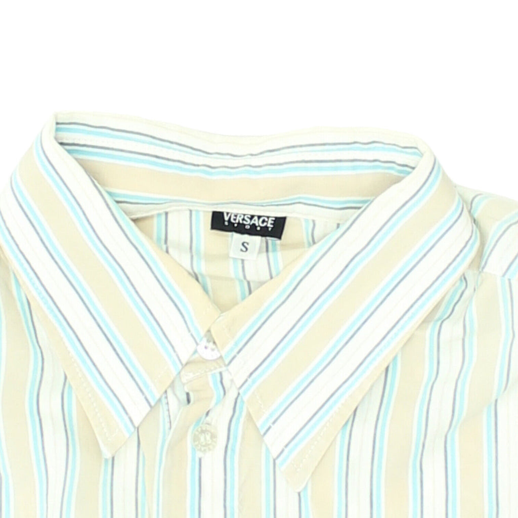 Versace Sport Mens White Striped Short Sleeve Shirt | Vintage Luxury Designer | Vintage Messina Hembry | Thrift | Second-Hand Messina Hembry | Used Clothing | Messina Hembry 