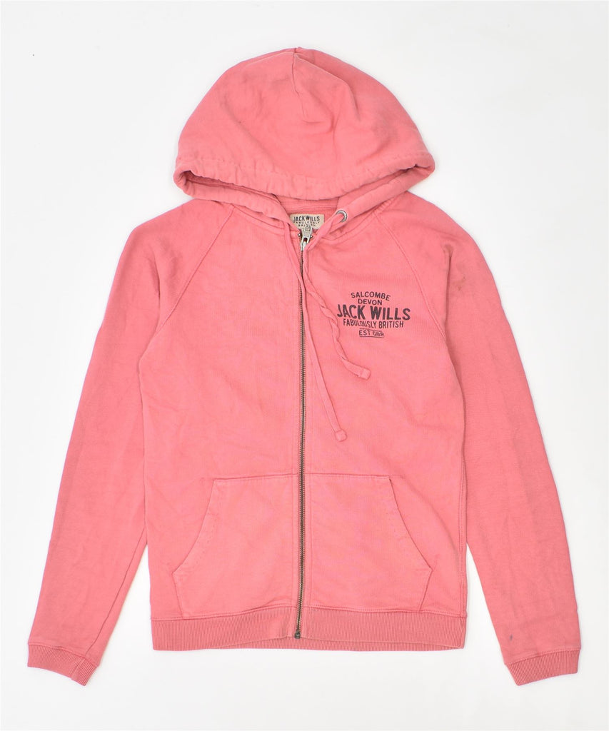 JACK WILLS Womens Zip Hoodie Sweater UK 8 Small Pink Cotton | Vintage | Thrift | Second-Hand | Used Clothing | Messina Hembry 