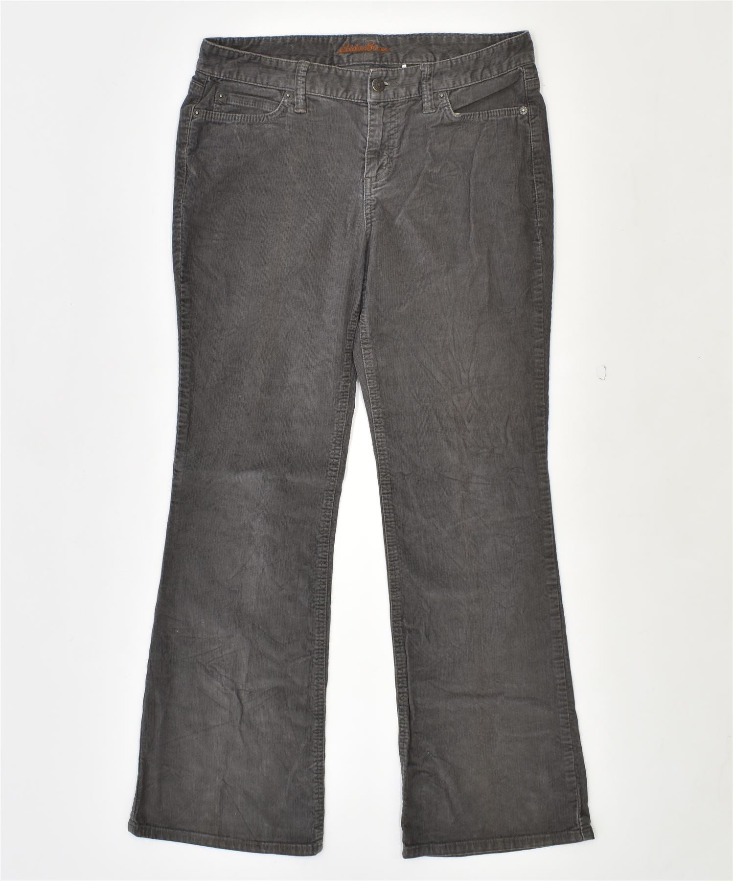 EDDIE BAUER Womens Flare Corduroy Trousers US 6 Medium W30 L29 Grey, Vintage & Second-Hand Clothing Online