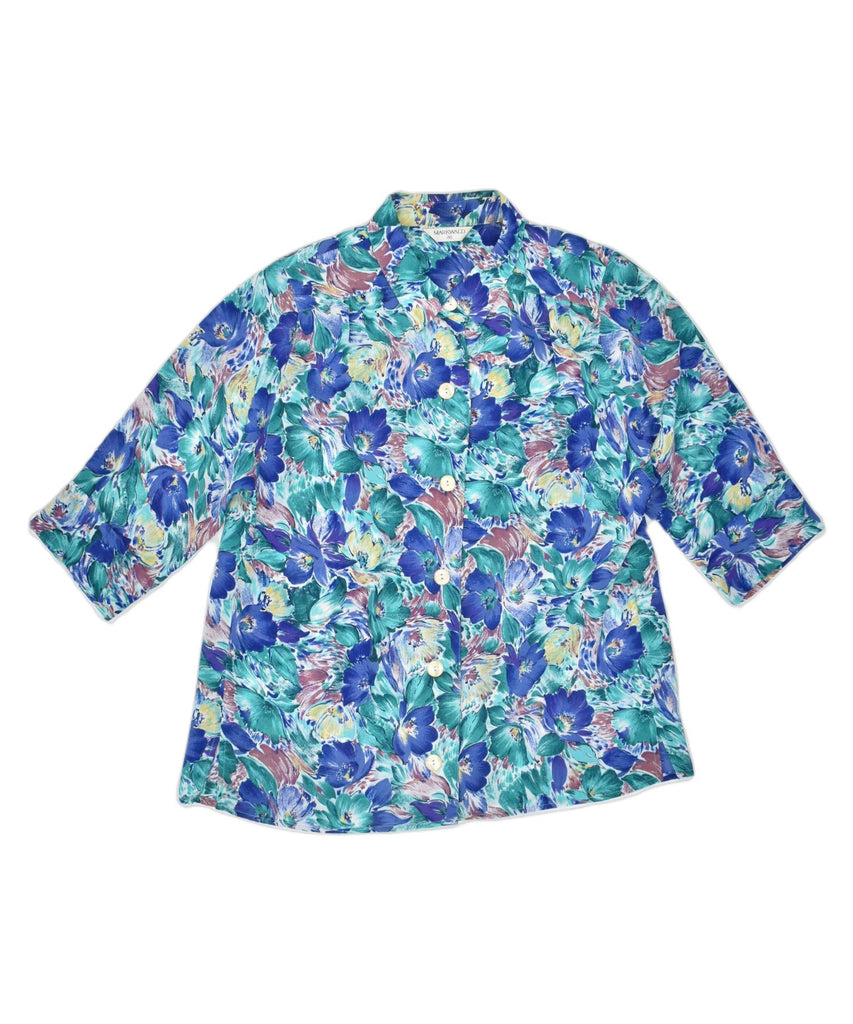 MARKWALD Womens Short Sleeve Shirt Blouse EU 46 XL Blue Floral Polyester | Vintage | Thrift | Second-Hand | Used Clothing | Messina Hembry 