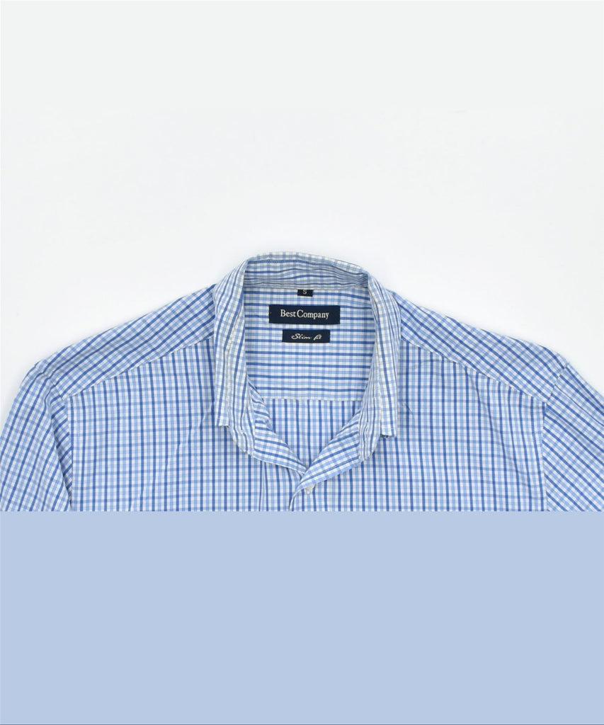 BEST COMPANY Mens Slim Fit Shirt Small Blue Check Cotton | Vintage | Thrift | Second-Hand | Used Clothing | Messina Hembry 