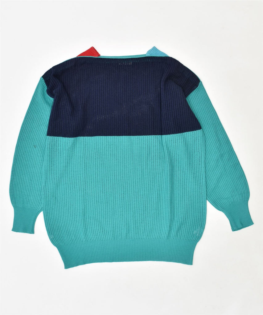 VINTAGE Womens Crew Neck Jumper Sweater UK 18 XL Turquoise Colourblock | Vintage | Thrift | Second-Hand | Used Clothing | Messina Hembry 