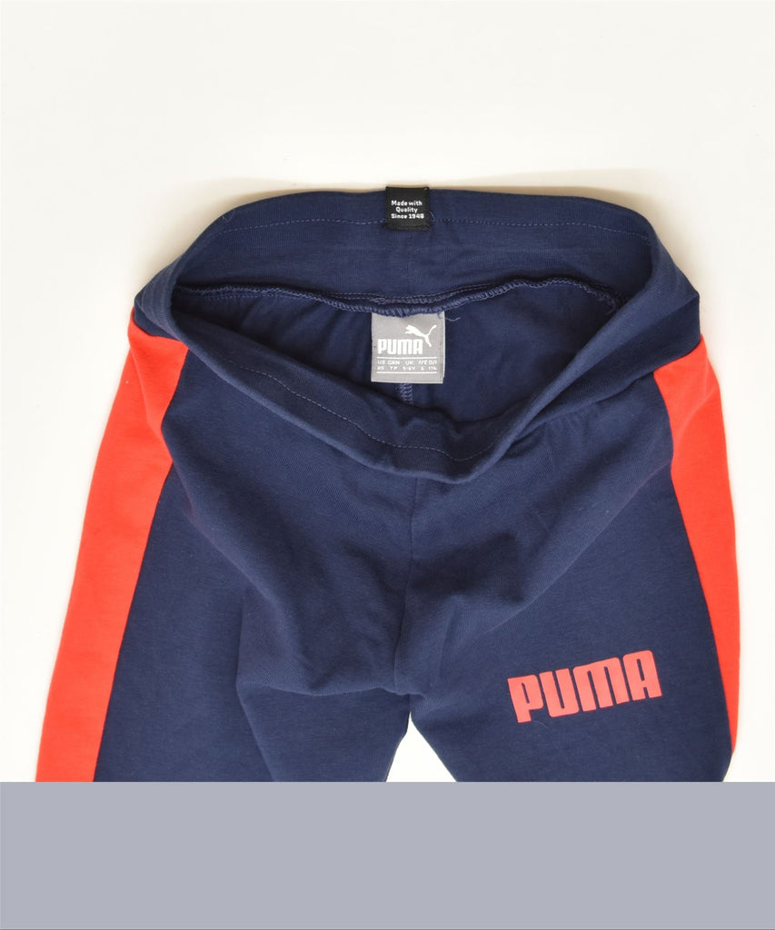 PUMA Girls Leggings 5-6 Years Navy Blue Colourblock Cotton Sports | Vintage | Thrift | Second-Hand | Used Clothing | Messina Hembry 