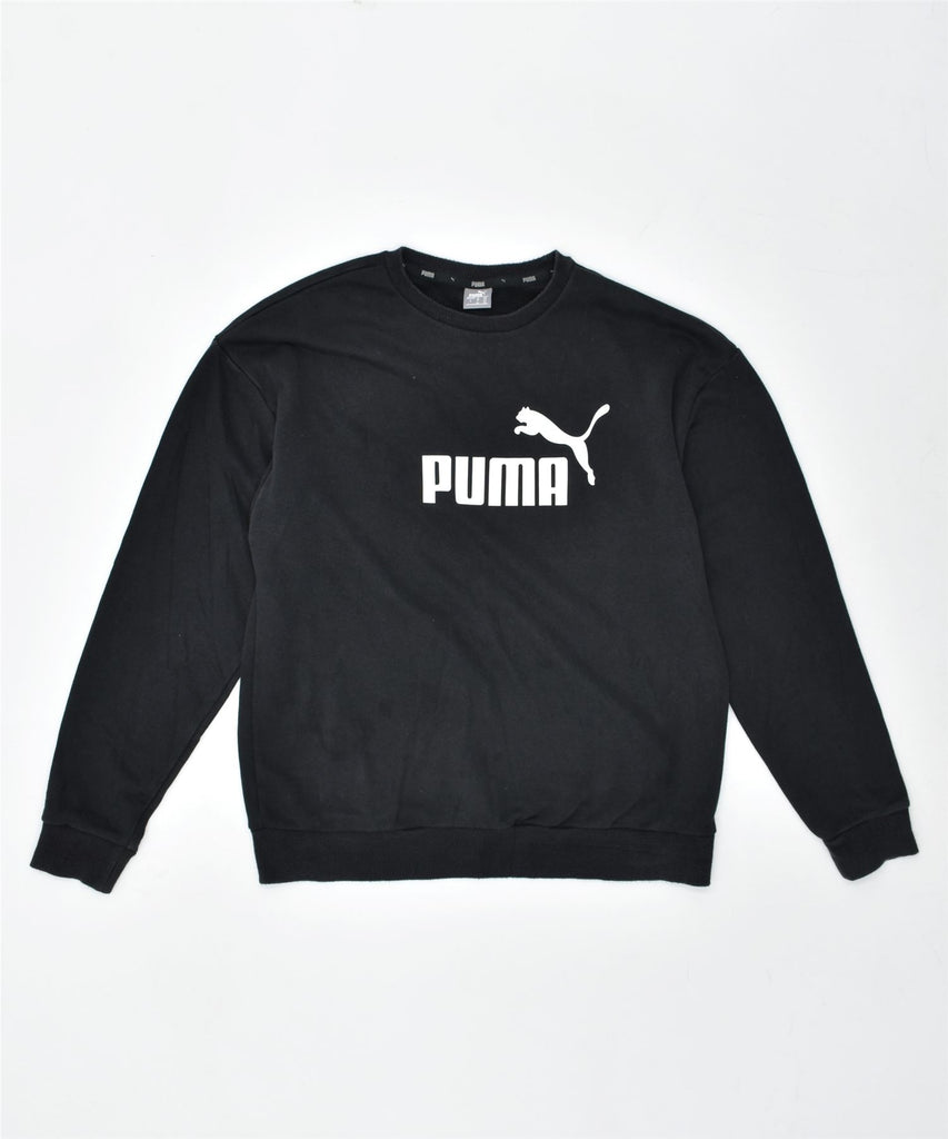 PUMA Womens Graphic Sweatshirt Jumper UK 14 Large Black Cotton | Vintage | Thrift | Second-Hand | Used Clothing | Messina Hembry 