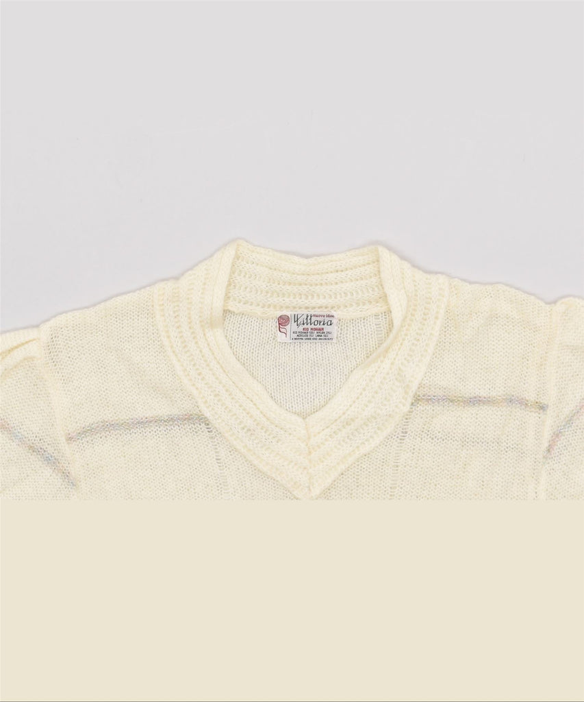 VINTAGE Girls V-Neck Jumper Sweater 15-16 Years Yellow Striped Mohair | Vintage | Thrift | Second-Hand | Used Clothing | Messina Hembry 